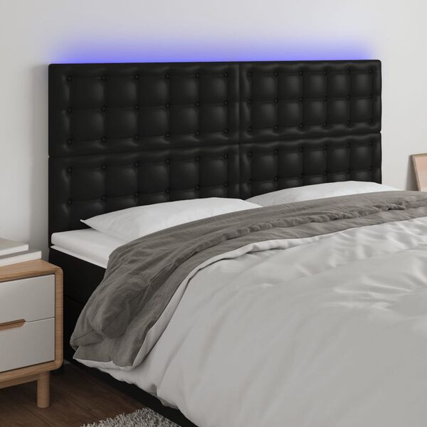 vidaXL LED-voodipeats, must, 180x5x118/128 cm, kunstnahk