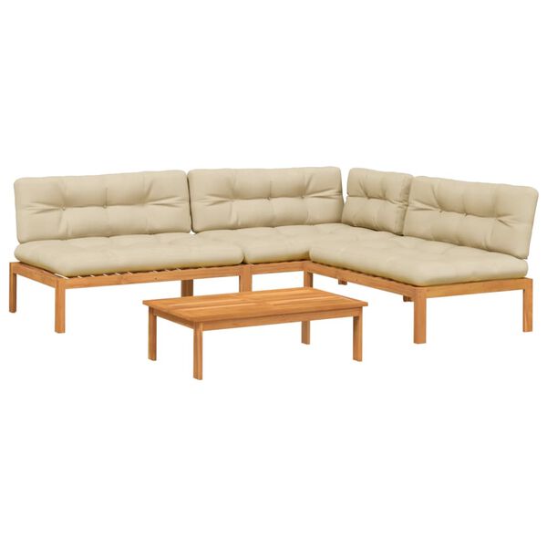 vidaXL 4-osaline kaubaalustest diivanikomplekt patjadega, akaatsiapuit