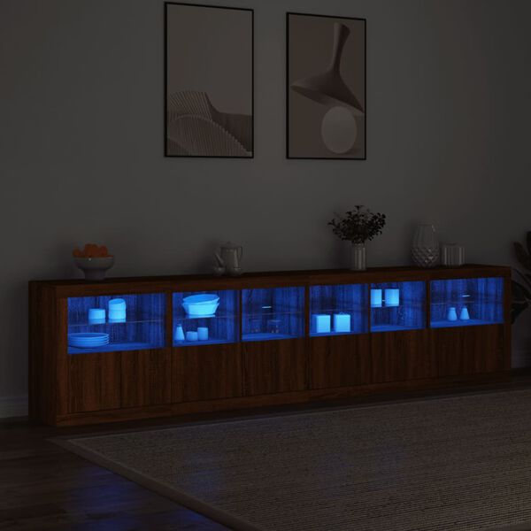 vidaXL puhvetkapp LED-tuledega, pruun tamm, 283 x 37 x 67 cm