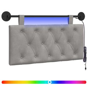 vidaXL Rippuv voodipeats LED-valgustusega Helehall Samet