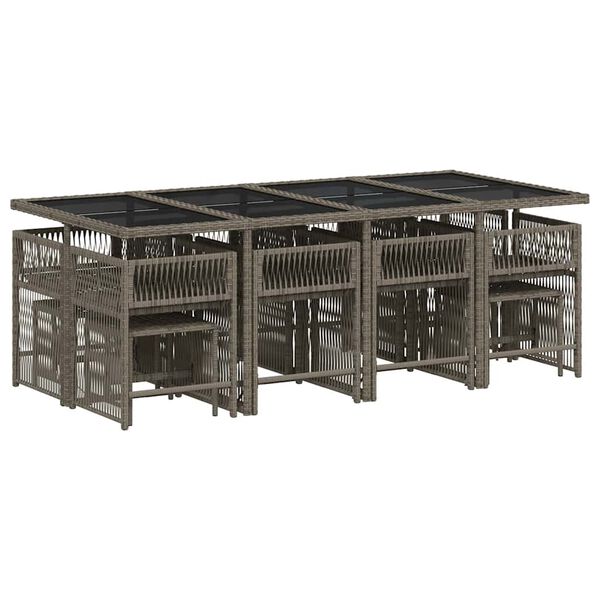 vidaXL 13-osaline aia s&ouml;&ouml;gim&ouml;&ouml;bli komplekt patjadega, hall, pol&uuml;rotang