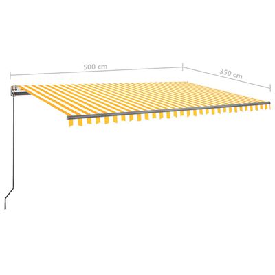 vidaXL käsitsi sissetõmmatav varikatus LED, 500x350 cm, kollane/valge