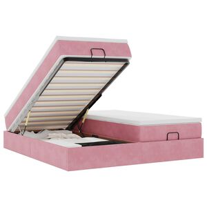 vidaXL Ottomani voodiraam madratsitega, roosa, 200x200 cm, samet