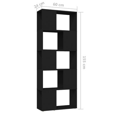 vidaXL raamaturiiul/ruumijagaja must, 60 x 24 x 155 cm, puitlaastplaat