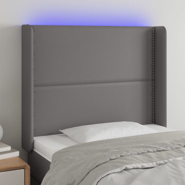 vidaXL LED-voodipeats, hall, 93x16x118/128 cm, kunstnahk