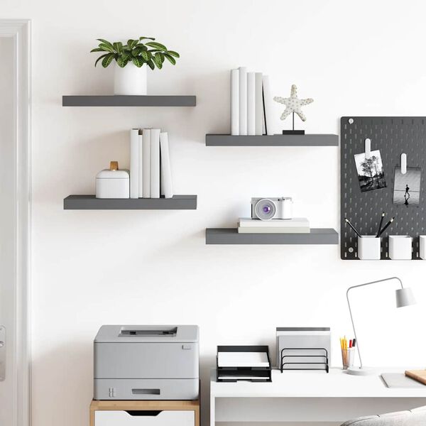 vidaXL seinariiulid, 4 tk, kõrgläikega, hall, 50 x 23 x 3,8 cm MDF