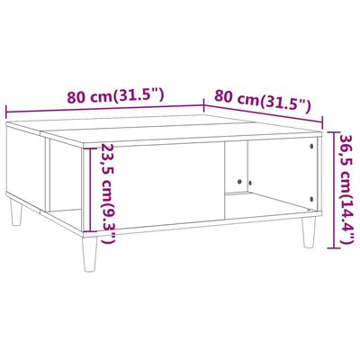 vidaXL kohvilaud, kõrgläikega valge, 80x80x36,5 cm, tehispuit