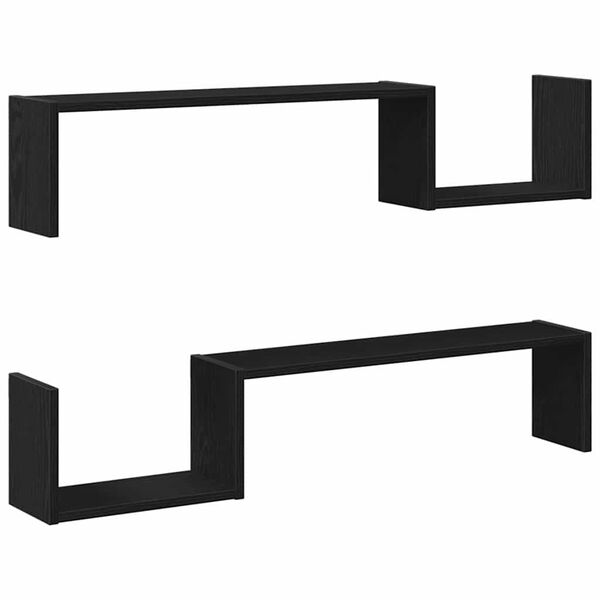 vidaXL Seinariiul riiuliga 2 pcs Must tamm 100 x 15 x 20 cm Tehispuit