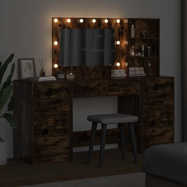 vidaXL Riietumislaud peeglituledega 3 pcs Suitsetatud tamm Tehispuit