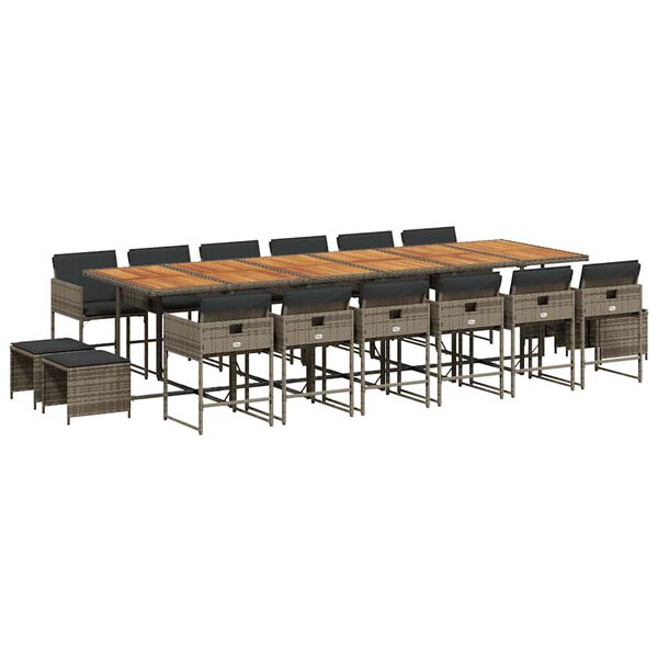 vidaXL 17-osaline aia s&ouml;&ouml;gim&ouml;&ouml;bli komplekt patjadega, hall, pol&uuml;rotang