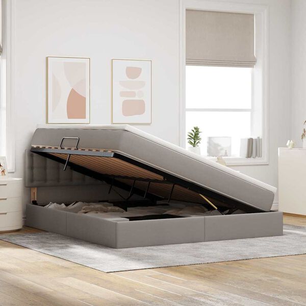 vidaXL LED-valgusega hoiuvoodi peaga Pruunikashall 160 x 200 cm kangas