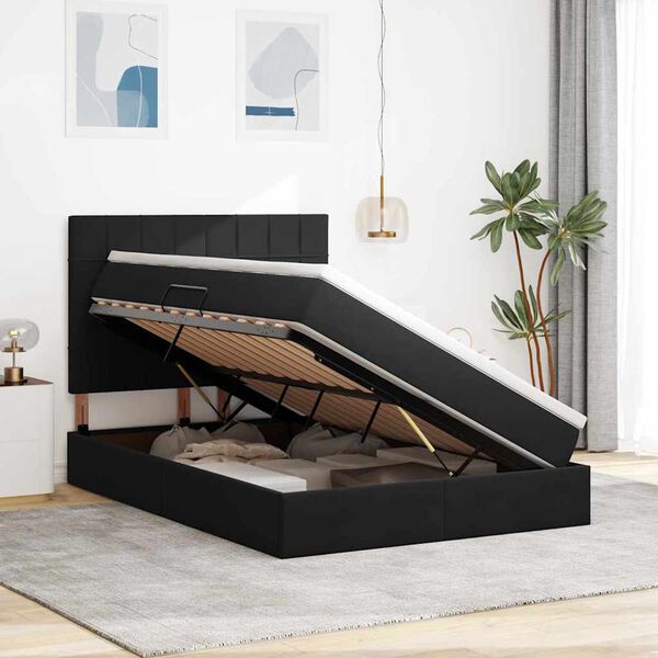 vidaXL Voodi hoiukohaga ja madratsiga peaga Must 140 x 190 cm Samet