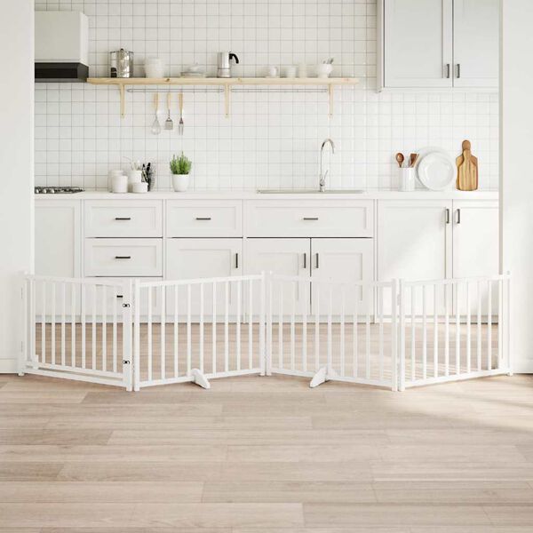 vidaXL kokkupandav koerav&auml;rav uksega, 4 paneeli, valge 320cm, nulupuit