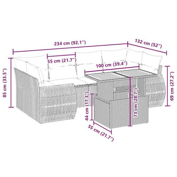 vidaXL 7-osaline aiadiivani komplekt patjadega, beež, pol&uuml;rotang