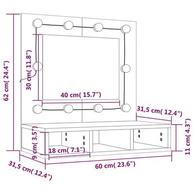 vidaXL peegelkapp Sonoma tamm LEDiga 60x31,5x62 cm
