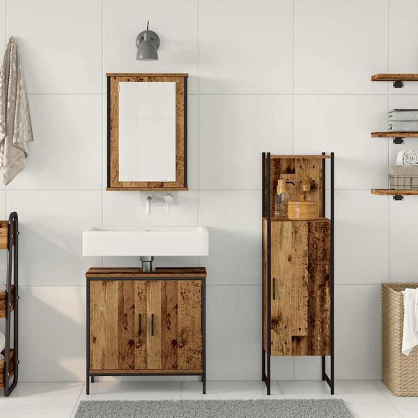 vidaXL Vannitoa m&ouml;&ouml;bleset 3 pcs Pruun 33 x 33 x 120.5 cm Tehispuit