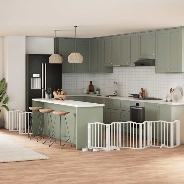 vidaXL kokkupandav koerav&auml;rav uksega, 15 paneeli, valge 750 cm, pappel