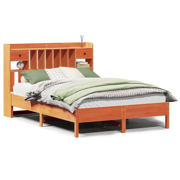 vidaXL riiuliga voodi ilma madratsita, vahapruun, 160x200cm, männipuit