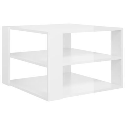 vidaXL kohvilaud, kõrgläikega, valge, 60x60x40 cm puitlaastplaat