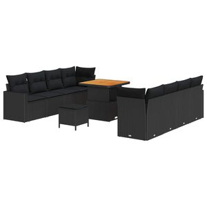 vidaXL Aia Diivanikomplekt padjaga 12 pcs Must pol&uuml;rotang