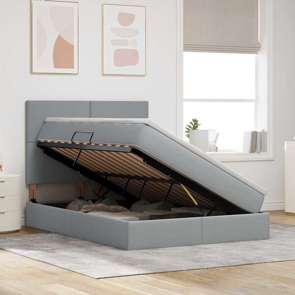 vidaXL Voodi hoiukohaga ja madratsiga Helehall 140 x 190 cm Pol&uuml;ester