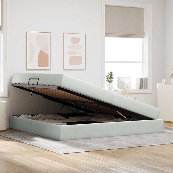 vidaXL Voodi hoiukohaga ja madratsiga Helehall 200 x 200 cm Samet