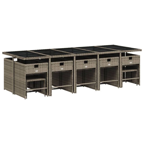 vidaXL 15-osaline aia s&ouml;&ouml;gim&ouml;&ouml;bli komplekt patjadega, hall, pol&uuml;rotang