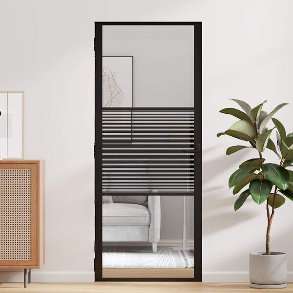 vidaXL Siseuks Must 83 x 201.5 cm Karastatud klaas ja alumiinium