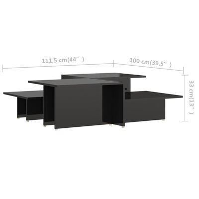 vidaXL kohvilaud 2 tk, kõrgläikega must, 111,5 x 50 x 33 cm, tehispuit
