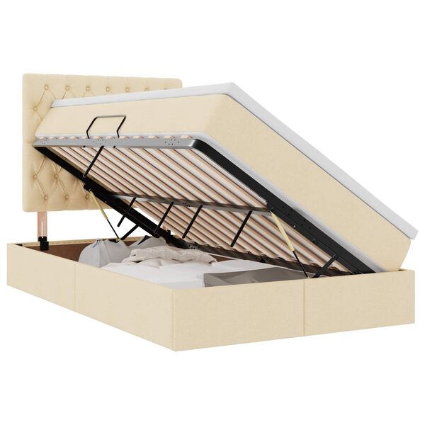 vidaXL LED-valgusega hoiuvoodi madratsiga Kreem 120 x 200 cm Polüester