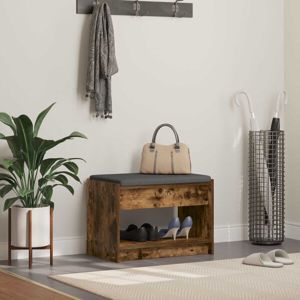 vidaXL Hallipink padjaga riiuliga Suitsetatud Tamm 63 x 38 x 45 cm