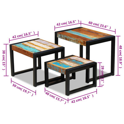 vidaXL kolm üksteise alla mahtuvat taastatud puidust lauda