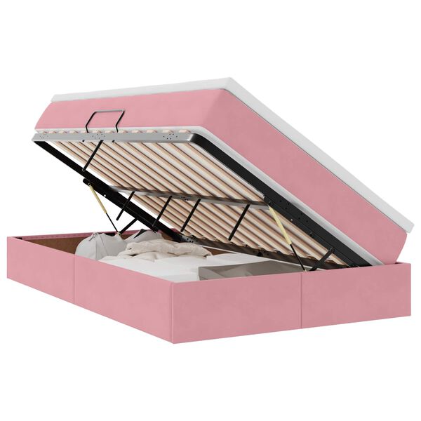 vidaXL Voodi hoiukohaga ja madratsiga Roosa 120 x 200 cm Samet