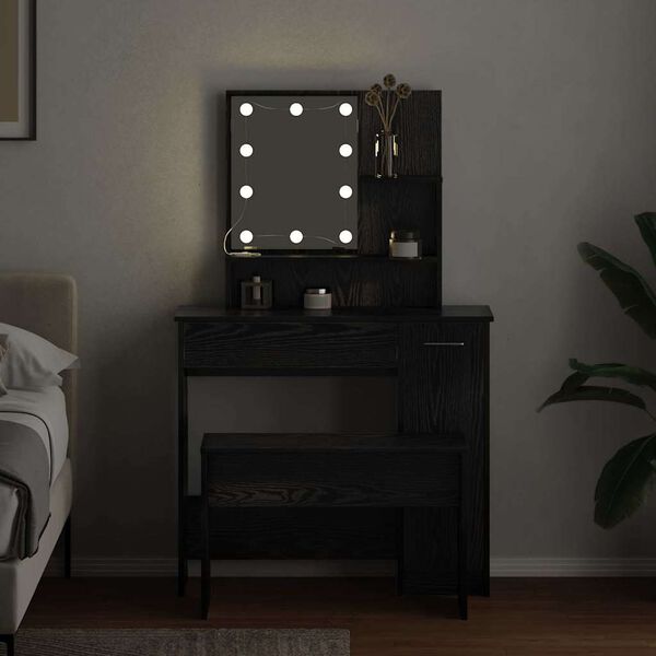 vidaXL LED Meigilaudade Komplekt sahtliga 2 pcs Must tamm Tehispuit