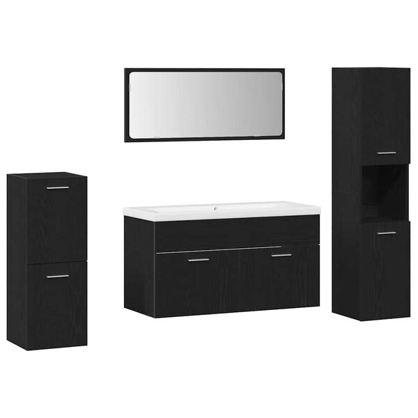 vidaXL Vannitoa m&ouml;&ouml;bleset riiuliga uksega 5 pcs Must tamm Tehispuit