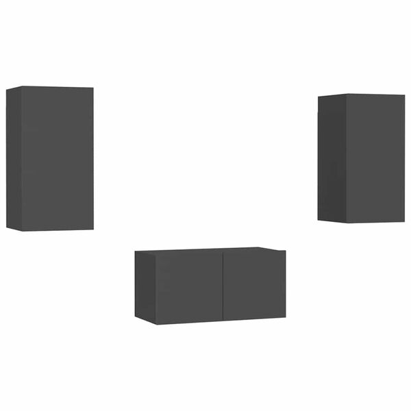 vidaXL 3-osaline telerikappide komplekt, hall, puitlaastplaat