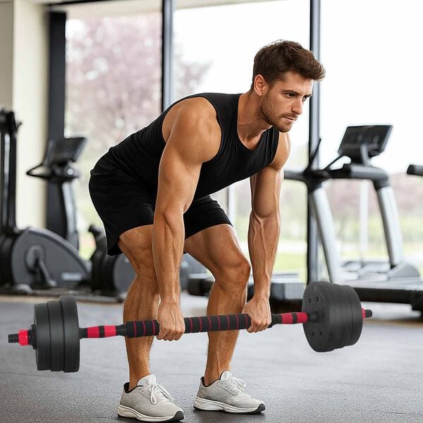 vidaXL 2-in-1 hantli komplekt Must ja punane 121 x 19,5 x 19,5 cm