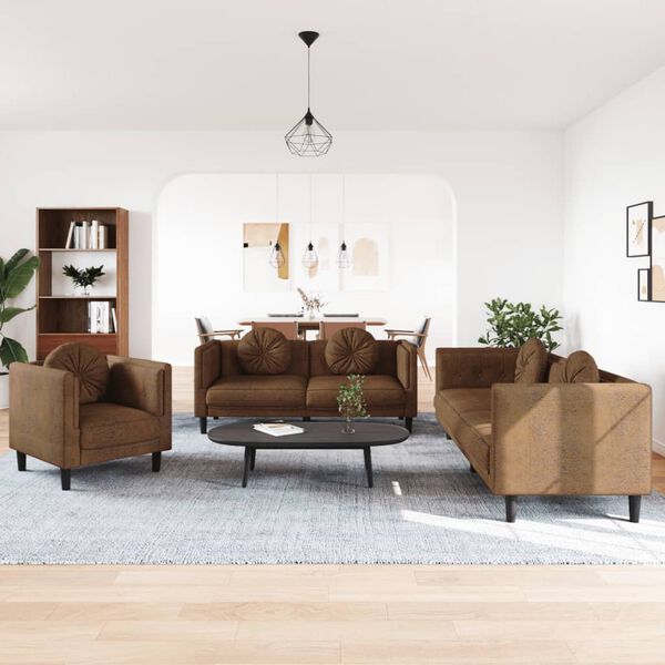 vidaXL 3-osaline diivanikomplekt patjadega, pruun, samet