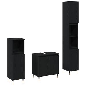 vidaXL Vannitoa m&ouml;&ouml;bleset uksega 3 pcs Must tamm 30 x 30 x 190 cm
