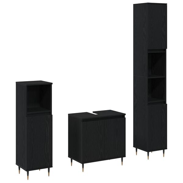 vidaXL Vannitoamööbli komplekt uksega 3 pcs Must tamm 30 x 30 x 190 cm