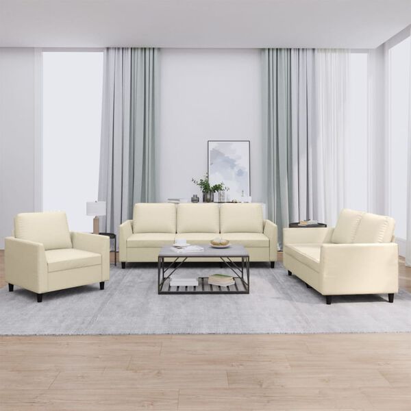 vidaXL 3-osaline diivanikomplekt patjadega, kreemjas, kunstnahk