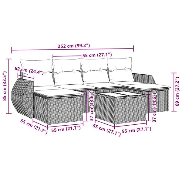 vidaXL 7-osaline aiadiivani komplekt patjadega, must, pol&uuml;rotang