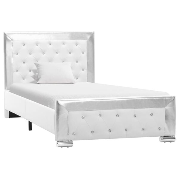 vidaXL voodiraam ilma madratsita, valge, kunstnahast, 90 x 200 cm