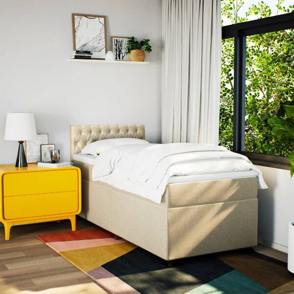 vidaXL kontinentaalvoodi madratsiga, kreemjas, 90x200 cm, kangas