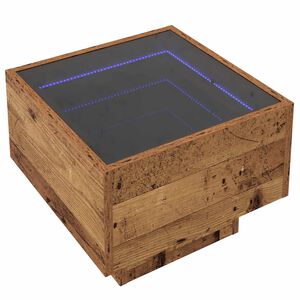 vidaXL Kohvilaud LED -ribatuledega Vana puit 40 x 40 x 30 cm Tehispuit