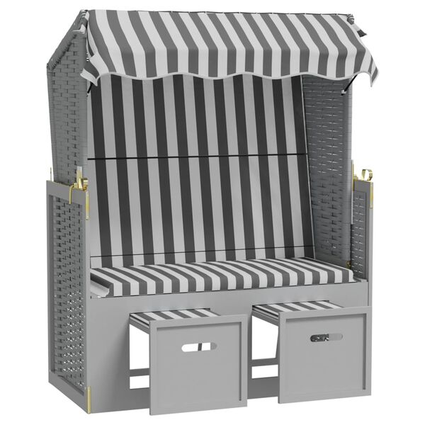 vidaXL rannatool varikatusega, pol&uuml;rotang ja puit, hall/valge