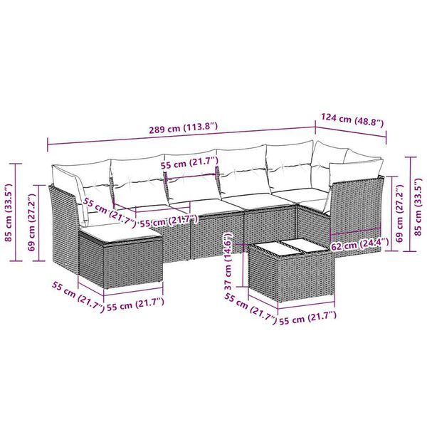vidaXL 8-osaline aiadiivani komplekt patjadega, helehall, pol&uuml;rotang
