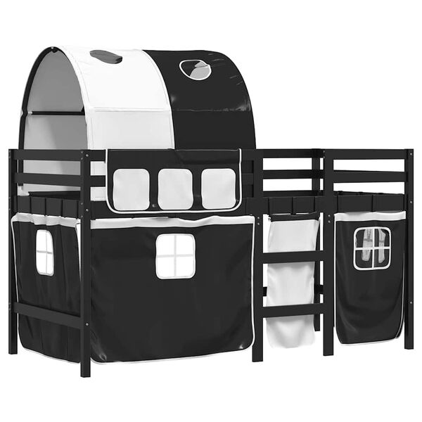 vidaXL laste k&otilde;rge voodi tunneliga, valge/must, 90x190 cm, m&auml;nnipuit