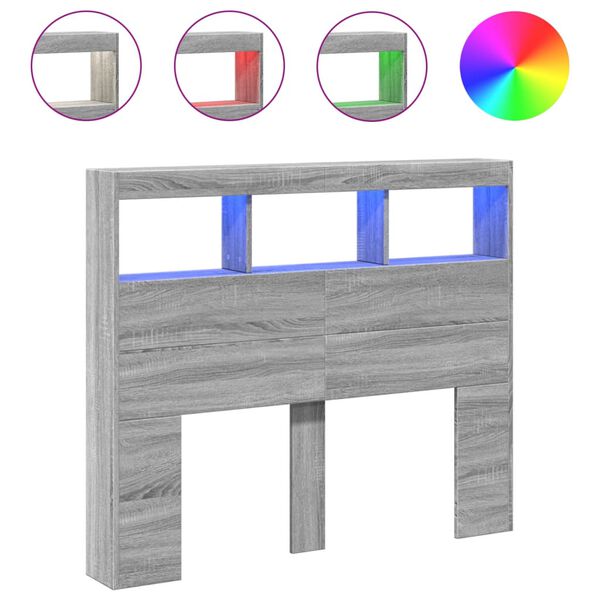 vidaXL voodipeatsi kapp LED-tuledega hall Sonoma tamm 120x17x102 cm