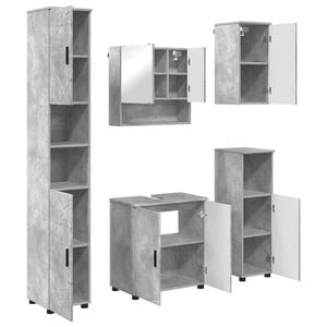 vidaXL Vannitoa m&ouml;&ouml;bleset uksega 5 pcs Betoonhall Tehispuit & Metall